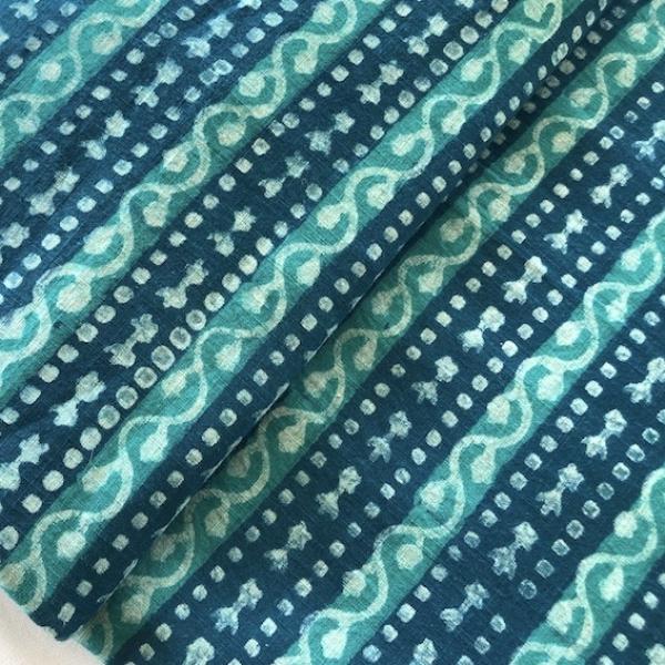 Indigo Hand Block Print aus Indien - TURQUOISE STRIPES SLUB COTTON